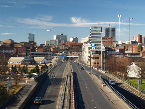 Leeds City from the footbridge York Road